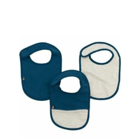 Babero Domiva azul de algodón con detalle de rayas, pack de 3 unidades para bebé.
