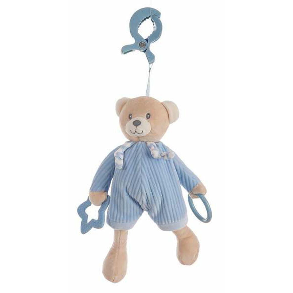 Peluche Sonajero Activity Azul Oso Pinza Terciopelo 26 cm juguete infantil suave
