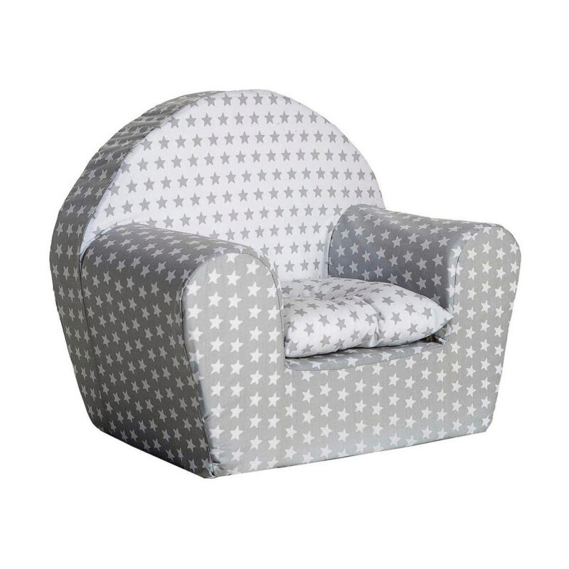 Sillón infantil gris estrellas con cojín espuma asiento niño
