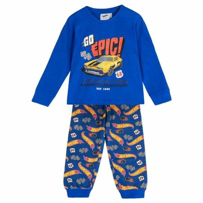 Pijama infantil Hot Wheels azul invierno algodón poliéster niños