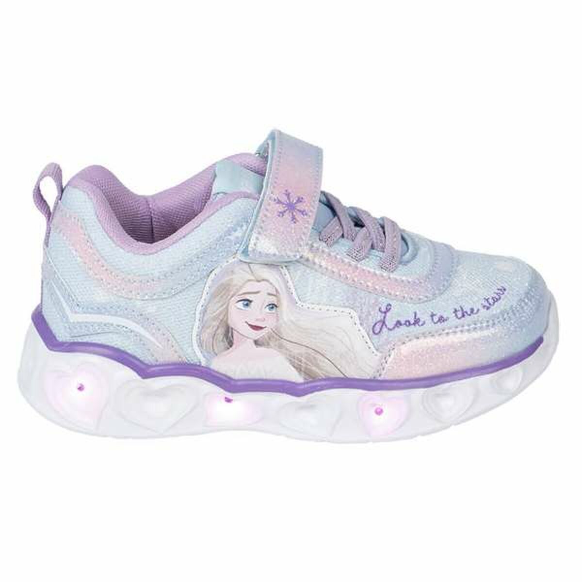 Zapatillas deportivas infantiles Frozen morado con luces cómodas resistentes niñas