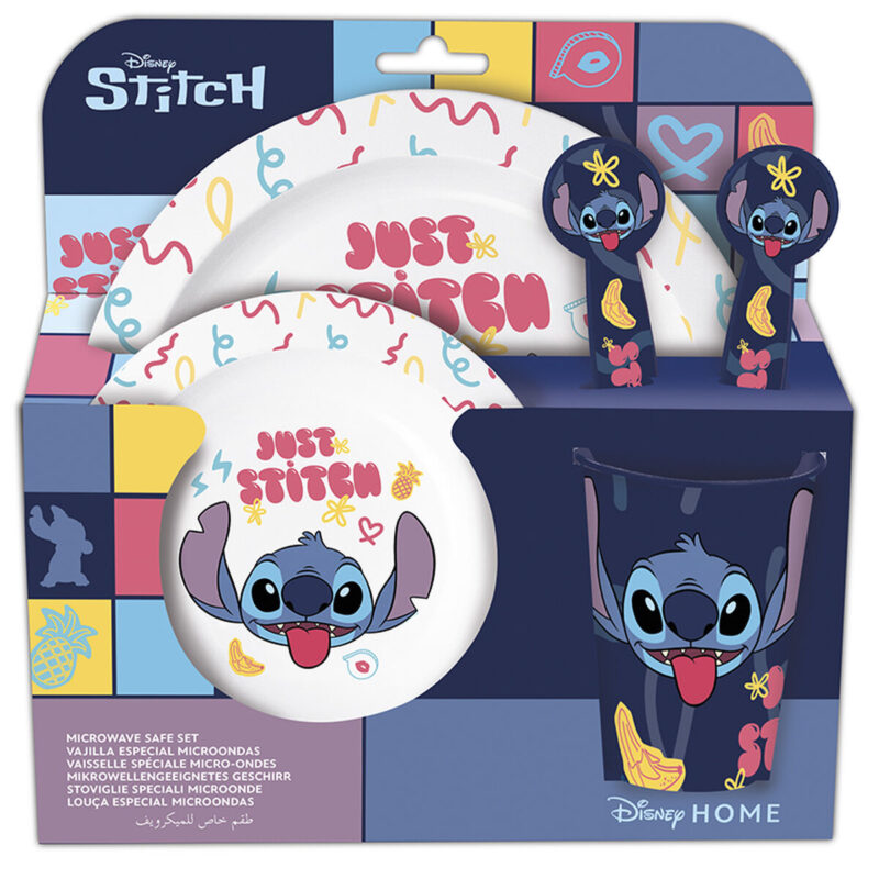 Set de vajilla infantil Stitch Sweet Infantil 5 piezas azul y lila para niños